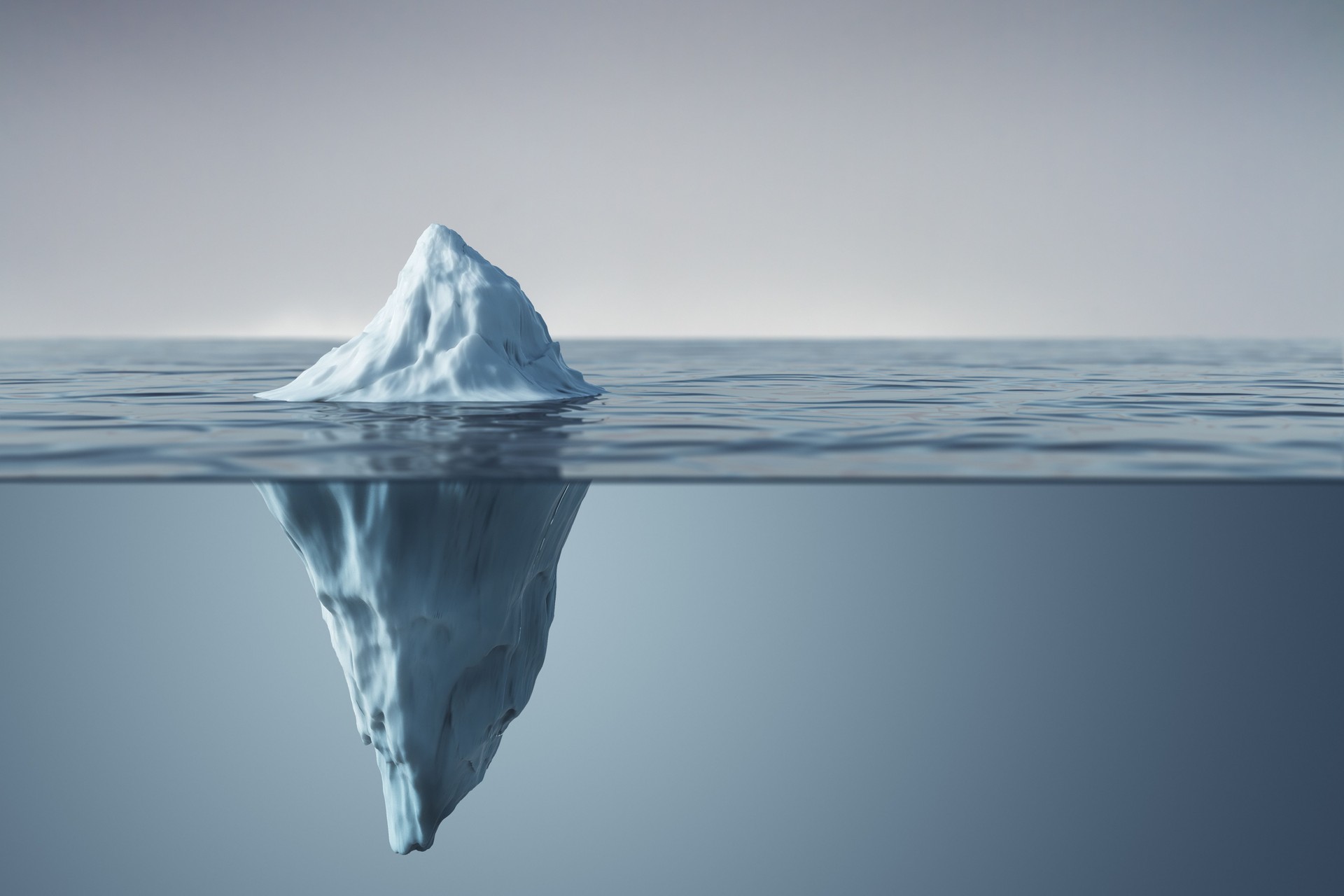 Iceberg floating in the ocean with a visible underwater section. 3D Rendering
